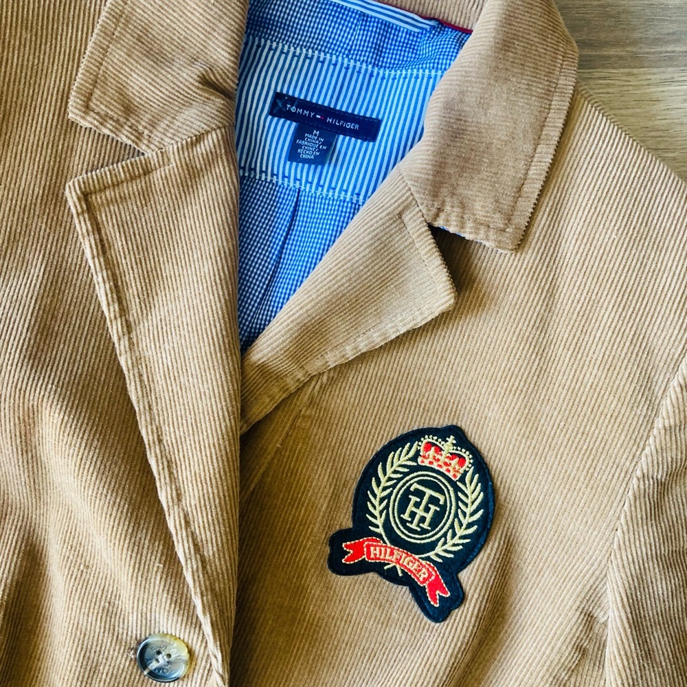 Tommy Hilfiger RARE Brown Corduroy Blazer Jacket Insignia Crest Y2K 2000’s
